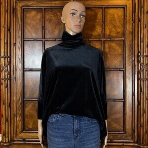 WynneLayers Black Stretch Velvet Side Slit Turtleneck Top